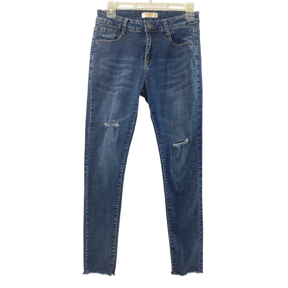 AZZ Trading Skinny Jeans Womens 25" W Distressed Medium Wash Denim Raw Hem